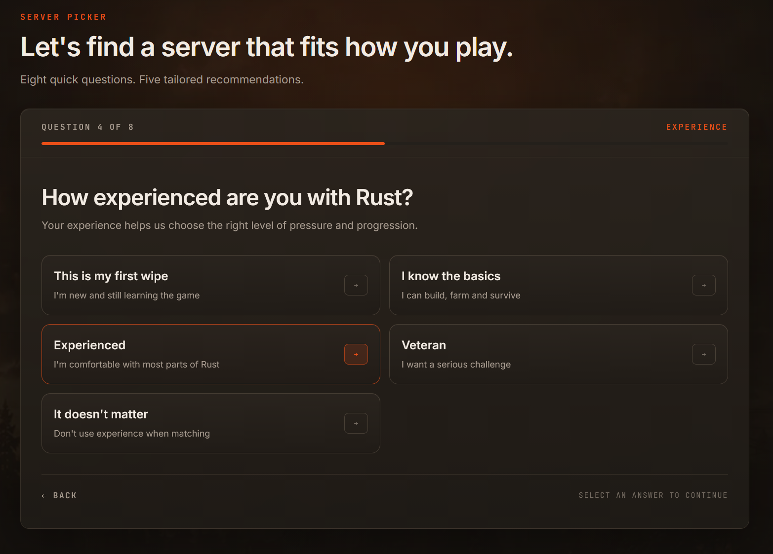 Průvodce výběrem Rust serveru na RustBrowser